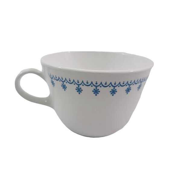 Vintage 1970’s Corelle Livingware Blue Ring Handle Snowflake Cup & Saucer Sets - Picture 7 of 16